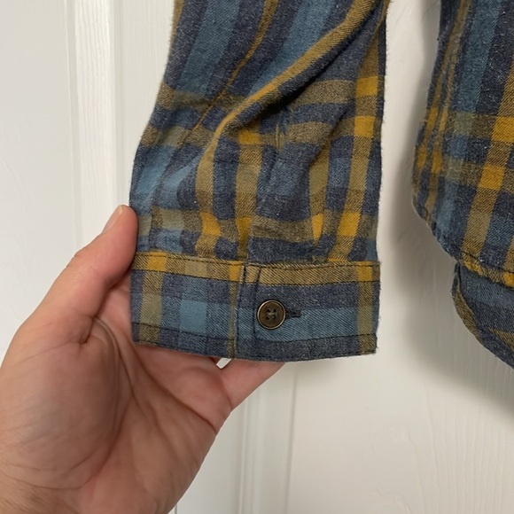 EUC Prana women’s Button Down Plaid Flannel Shirt yellow/blue/grey Sz XL - Picture 6 of 13